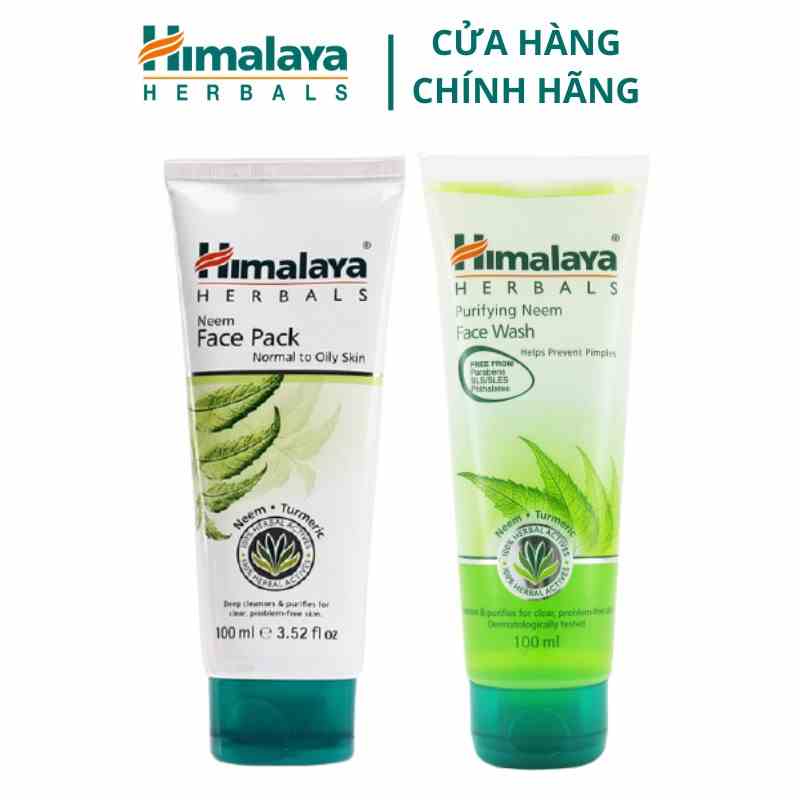 Combo làm sạch bã nhờn, loại bỏ mụn Himalaya Neem Face Wash 100ml và Neem Pack 100ml