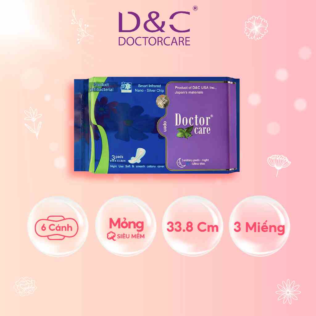 Băng vệ sinh thảo dược D&C Doctor Care ban đêm 33.8cm Gói 3 miếng