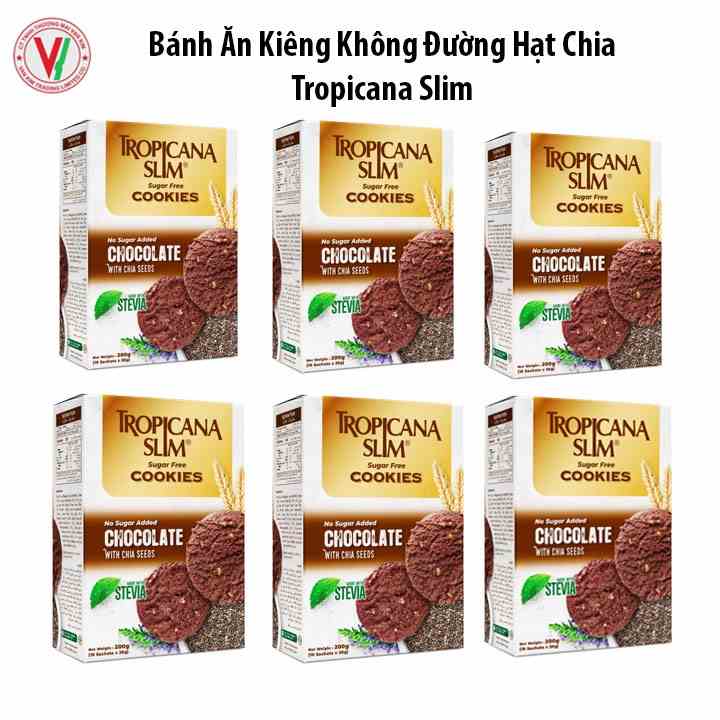 Combo 6 hộp bánh quy ĂN KIÊNG Tropicana Slim Socola 200g (10 x 20g)- Thích hợp cho người ĂN KIÊNG, người bệnh TIỂU ĐƯỜNG