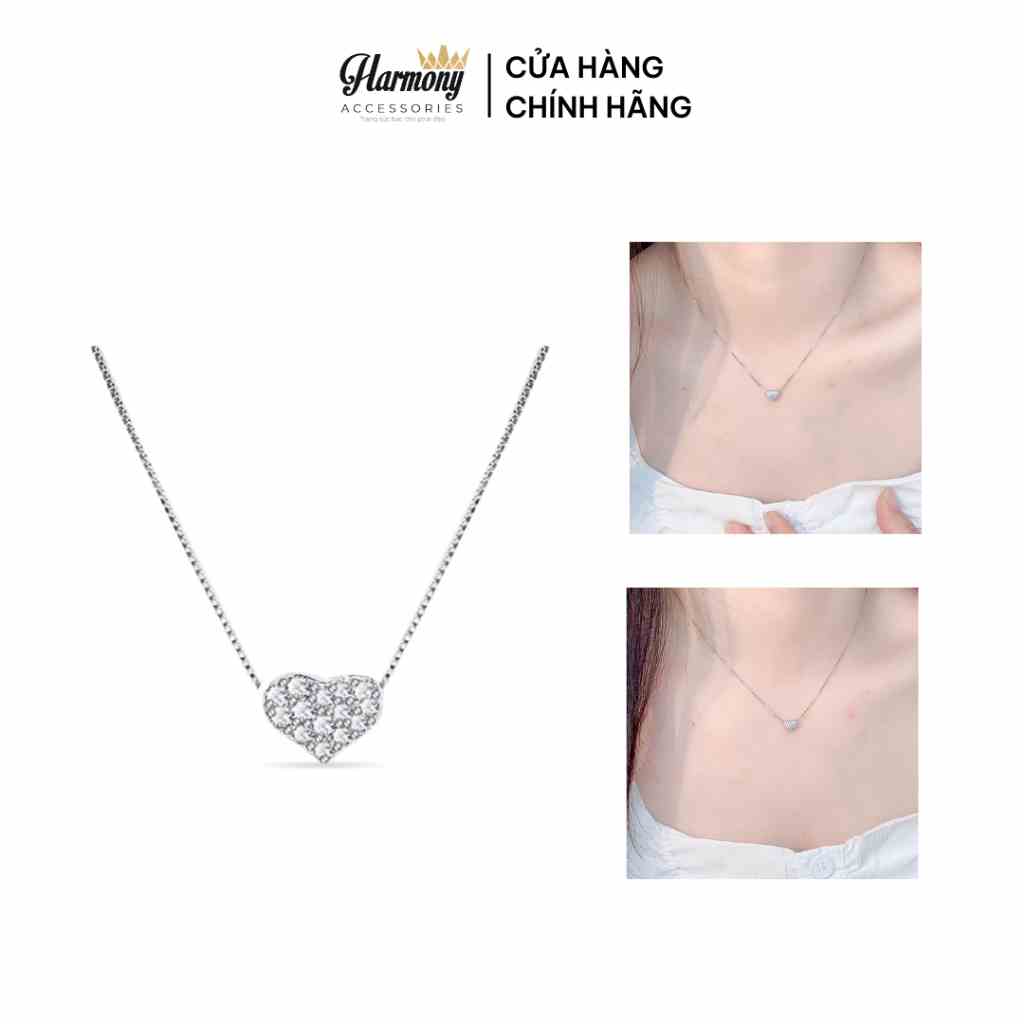 Dây chuyền bạc nữ mặt trái tim đính đá nhỏ nhắn màu xi bạch kim sang trọng Krytal Heart | HARMONY ACCESSORIES VC55