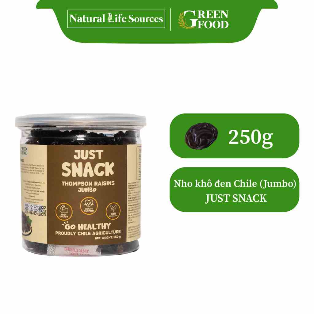 Nho khô đen Chile Just Snack kích cỡ Jumbo làm khô tự nhiên | Hộp 250g