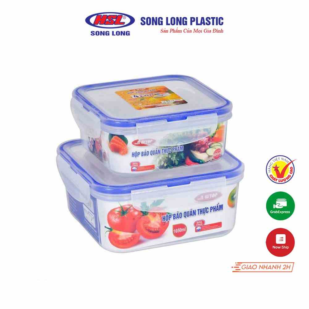 Bộ 2 hộp đựng bảo quản thực phẩm 450ml, 1000ml Song Long Plastic Four Lock - 2242