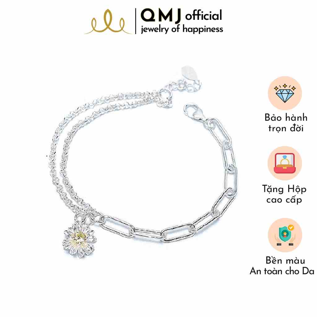 Lắc tay bạc QMJ Uyên ương mix charm cúc hoa mi Q214