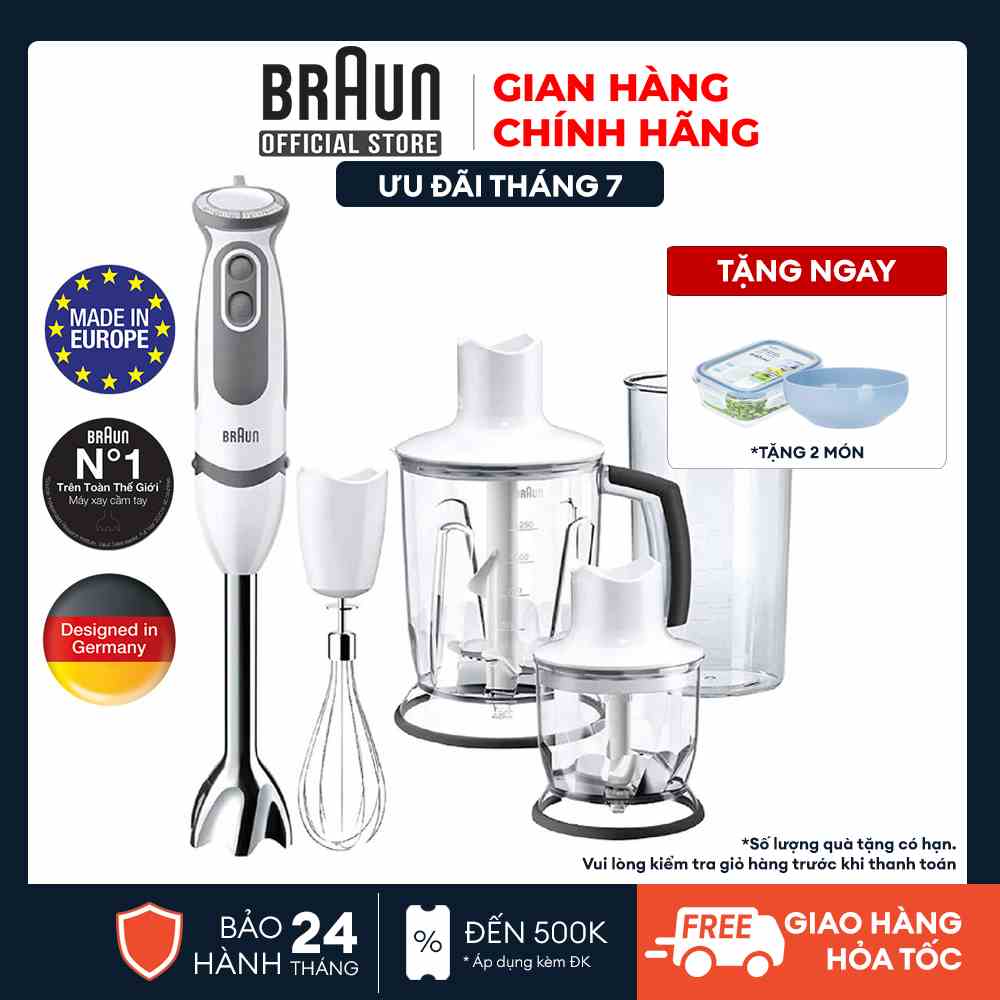 Máy xay cầm tay  Braun MQ5245 Sản xuất 100% tại Châu Âu, chống văng độc quyền, xay nhanh,xay được đá, xay thức ăn dặm