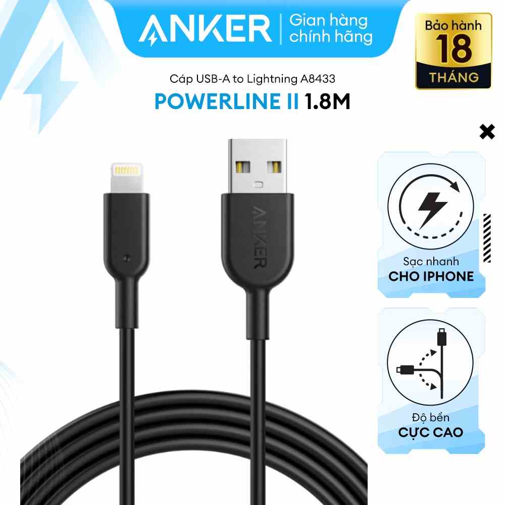 Cáp sạc ANKER Powerline II Lightning - Dài 1.8m - A8433