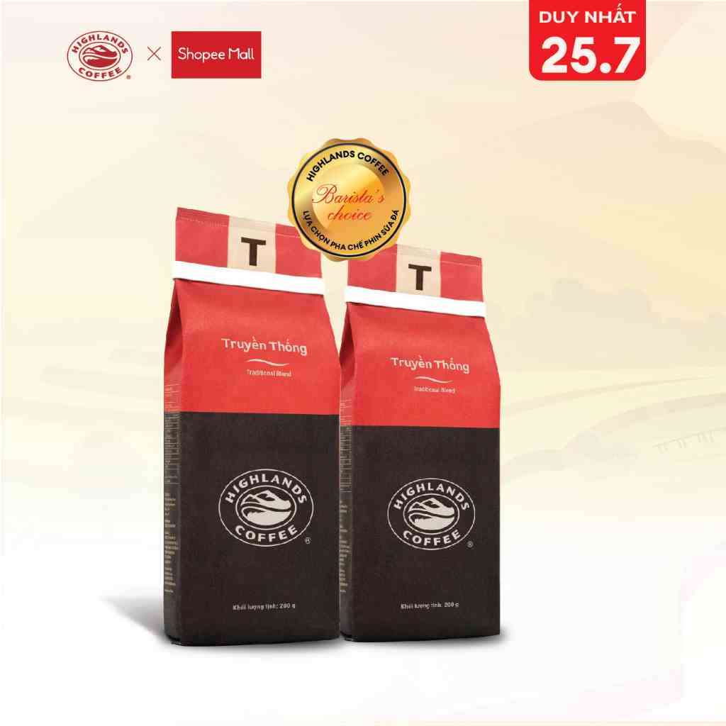 Combo 2 gói Cà phê rang xay Truyền thống Highlands Coffee 200g