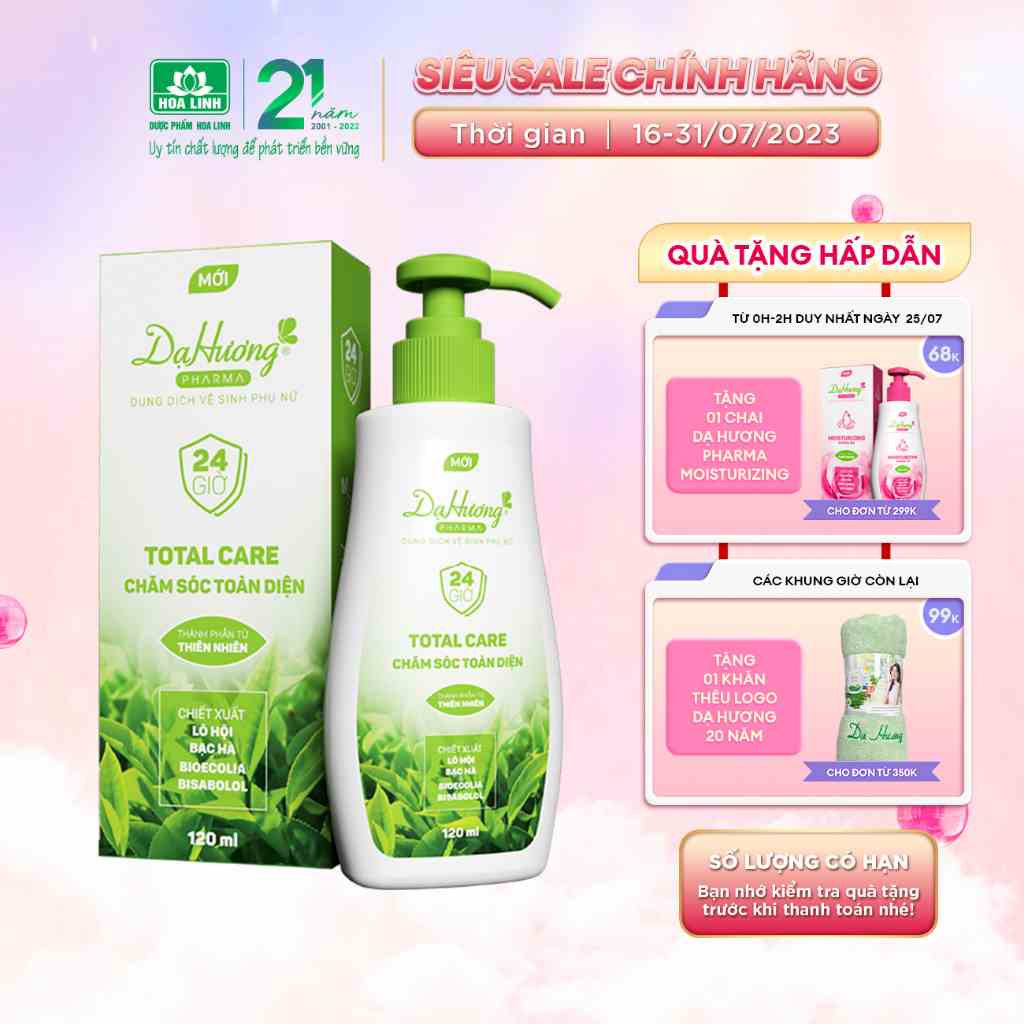 Dung dịch vệ sinh phụ nữ Dạ Hương Pharma Total Care (chăm sóc toàn diện) 120ml