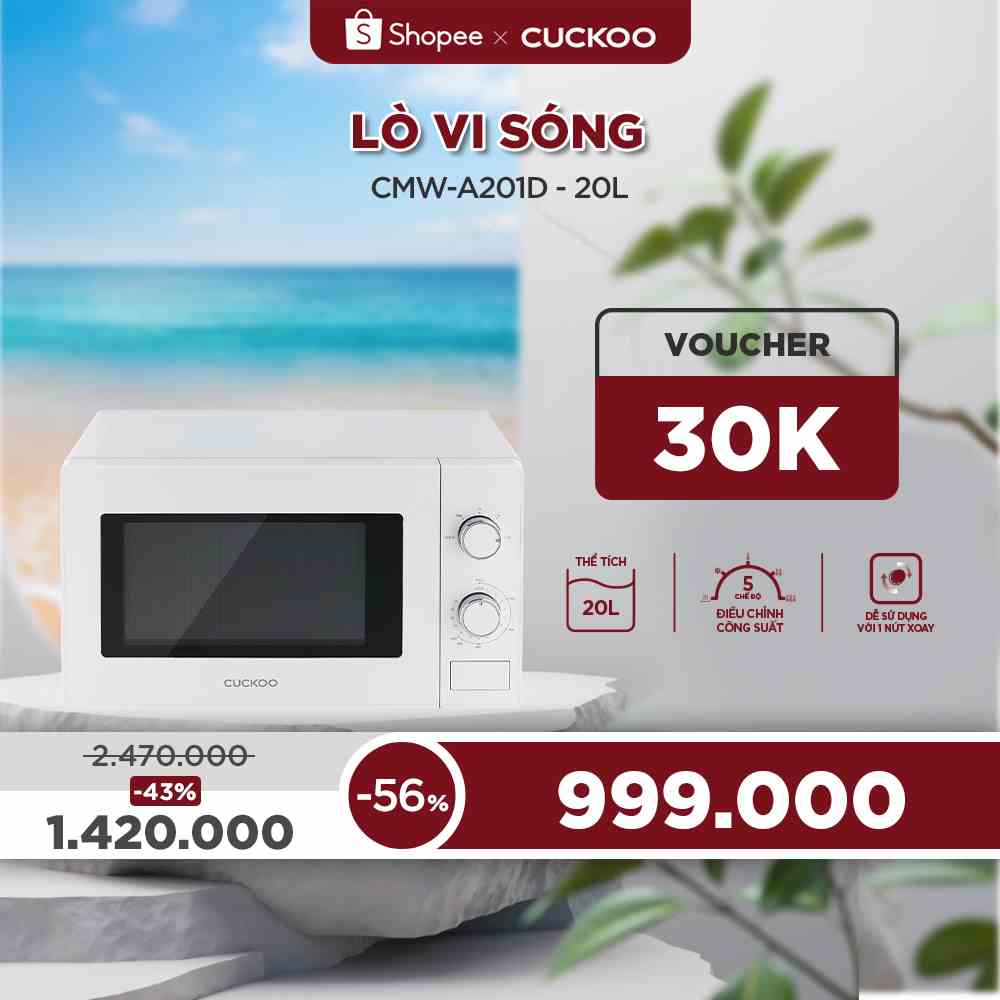 [Mã ELHACE01 giảm 12% đơn 300K] Lò vi sóng Cuckoo 20 lít CMW-A201D - Hàng chính hãng - Chất lượng Hàn Quốc