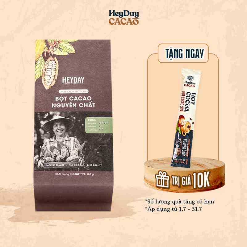 Bột cacao nguyên chất 100% không đường Heyday - Dòng Origin thượng hạng 100g - Chuẩn UTZ Quốc Tế