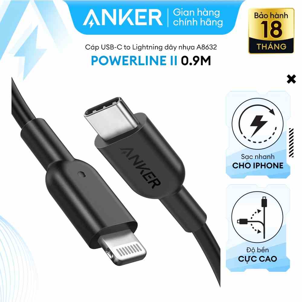 Cáp sạc ANKER PowerLine II Lightning to USB-C dài 0.9m - A8632