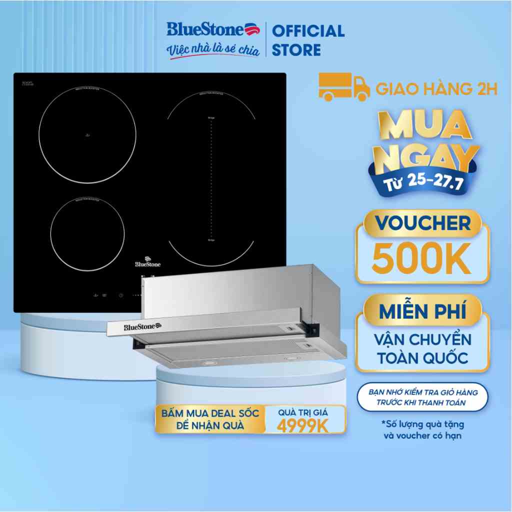 [Mã ELBAU5 giảm 5% đơn 300K] [Miễn phí lắp đặt HCM Hà Nội] Bếp Âm Từ Đa Vùng Nấu BlueStone ICB-6845 (7100W)