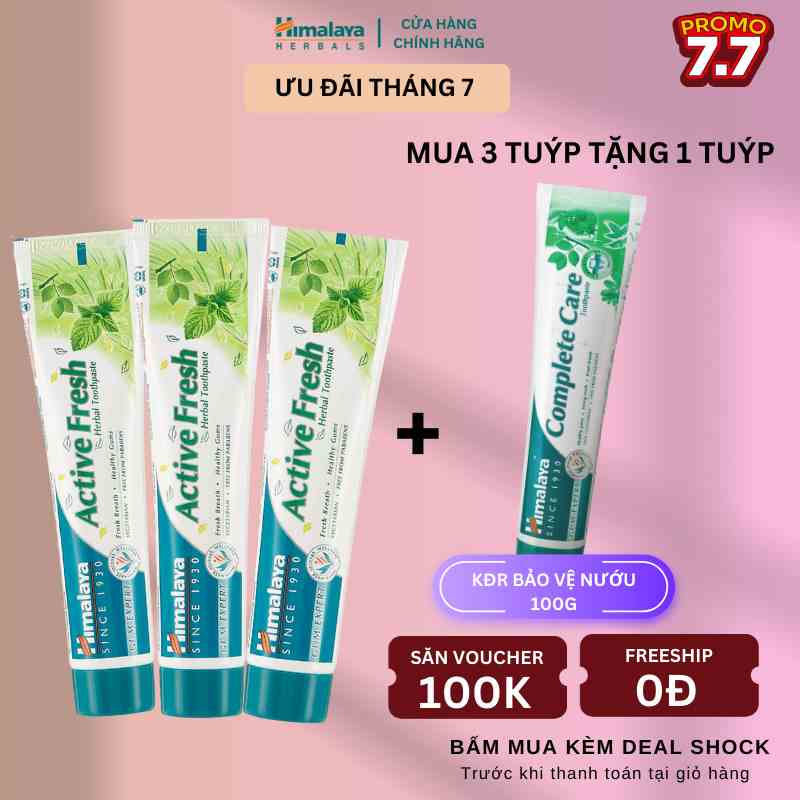 Set 3 kem đánh răng giúp hơi thở thơm mát Himalaya Active Fresh 100g/ sản phẩm