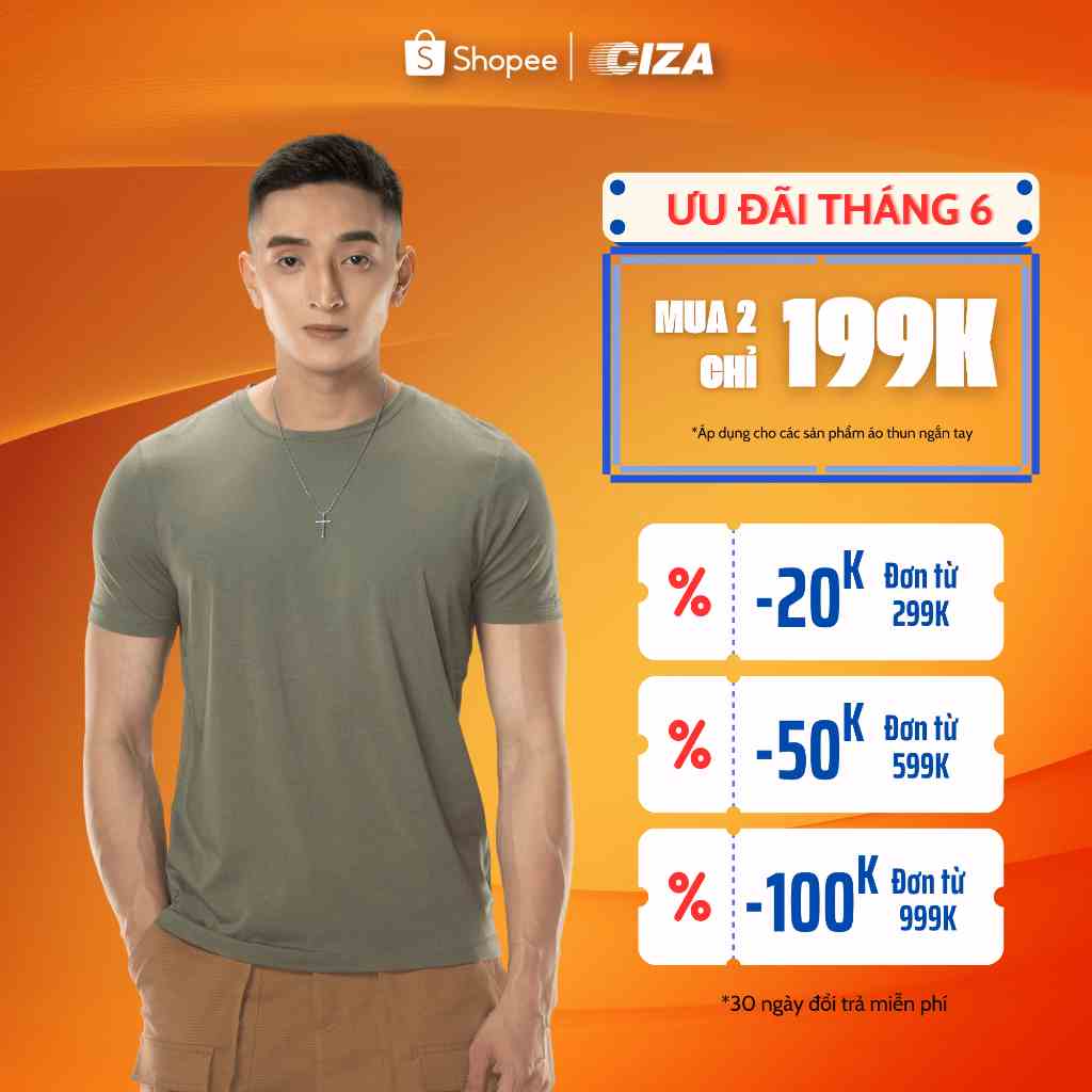 Áo thun nam cổ tròn basic CIZA vải cotton dày dặn, co giãn, tay ngắn, trẻ trung size S M L XL 4 màu ATNB01