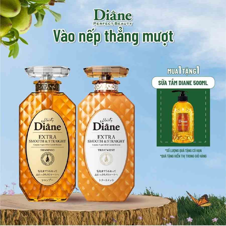 Cặp Gội Xả Vào Nếp Suôn Mượt Moist Diane Extra Straight dành cho mái tóc khô, quăn, không vào nếp