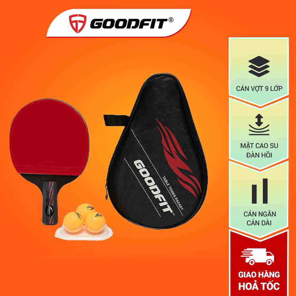 Vợt bóng bàn tặng kèm 3 bóng GoodFit cốt vợt 9 lớp, đạt chuẩn chất lượng GF002TR