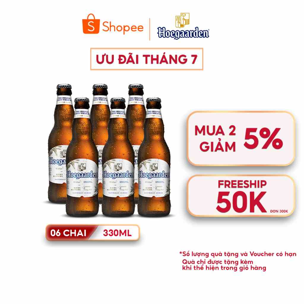 Lốc 6 Chai Hoegaarden White - Bia Bỉ Lúa Mỳ Chính Hiệu (330ml/ chai)