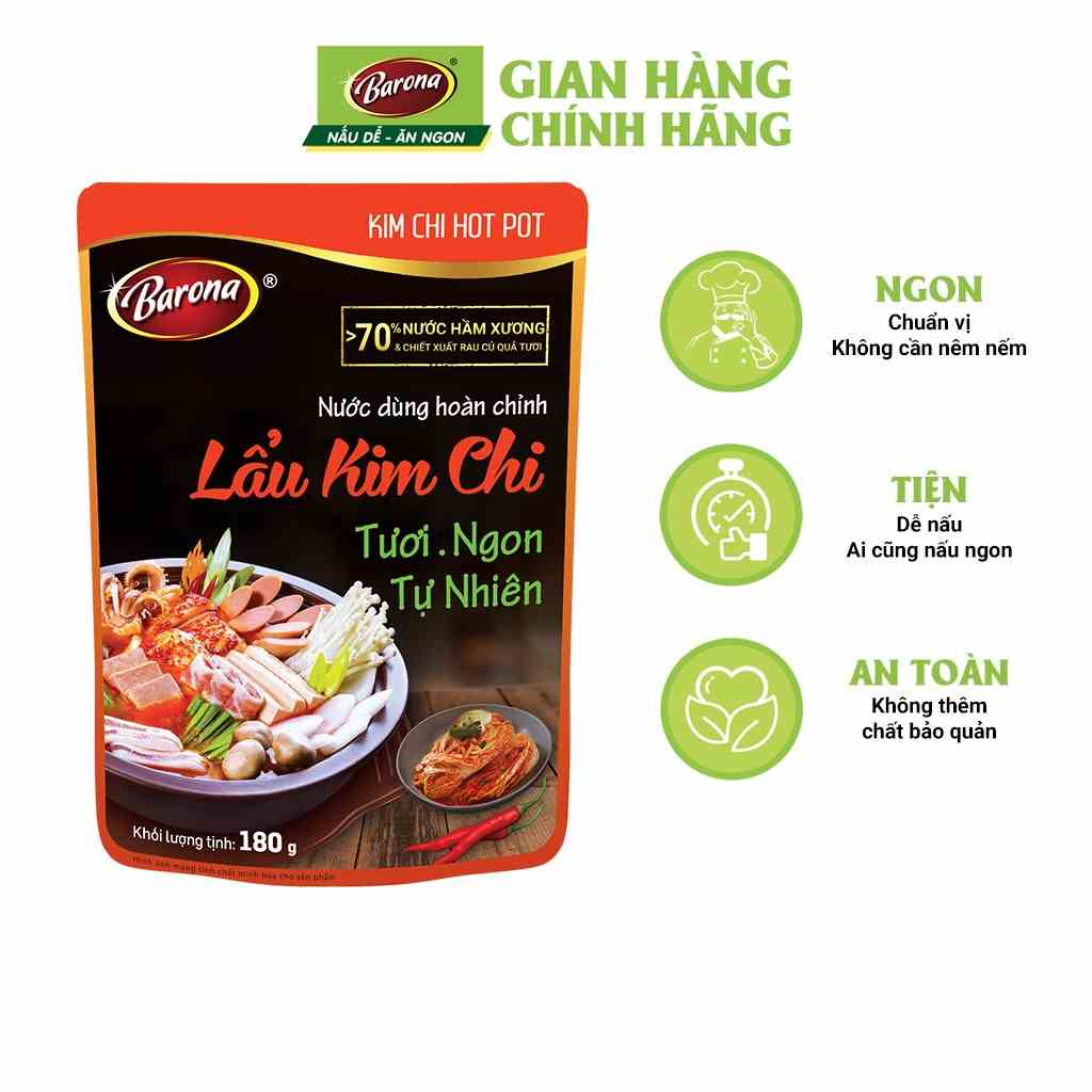 Nước Dùng Lẩu Kim Chi Barona 180g tươi ngon chuẩn vị không cần nêm nếm