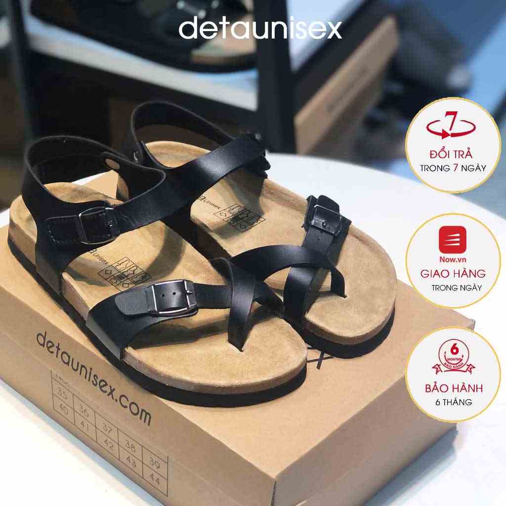 Dép Birken đế trấu sandal xỏ ngón nam nữ Detaunisex cực bền êm chân - SATA22