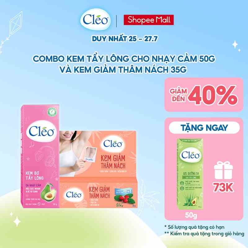 Bộ đôi Kem Giảm Thâm Nách Cléo 35g và Kem Tẩy Lông Cléo 50g cho da nhạy cảm an toàn, da sáng mềm mịn