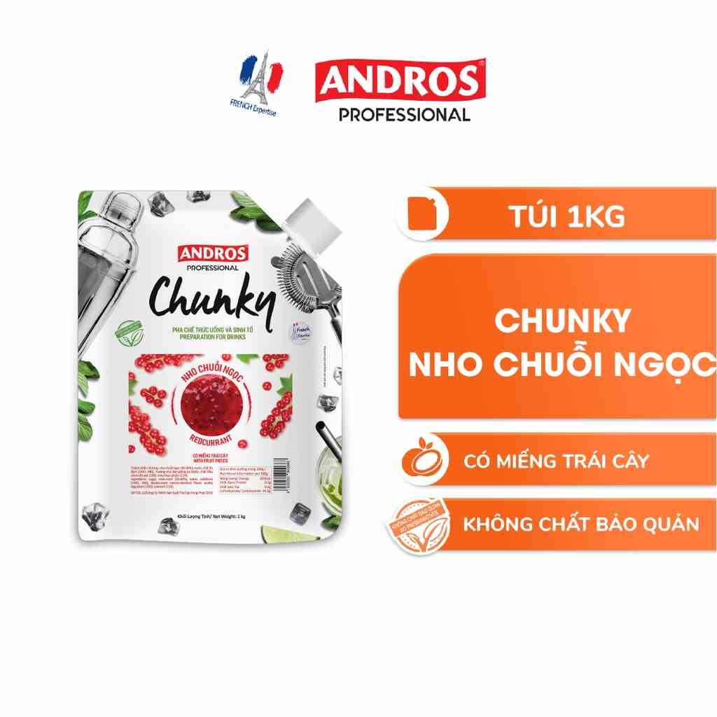 Mứt Trái Cây Pha Chế Nho Chuỗi Ngọc - Có miếng trái cây thật - ANDROS CHUNKY - 1kg