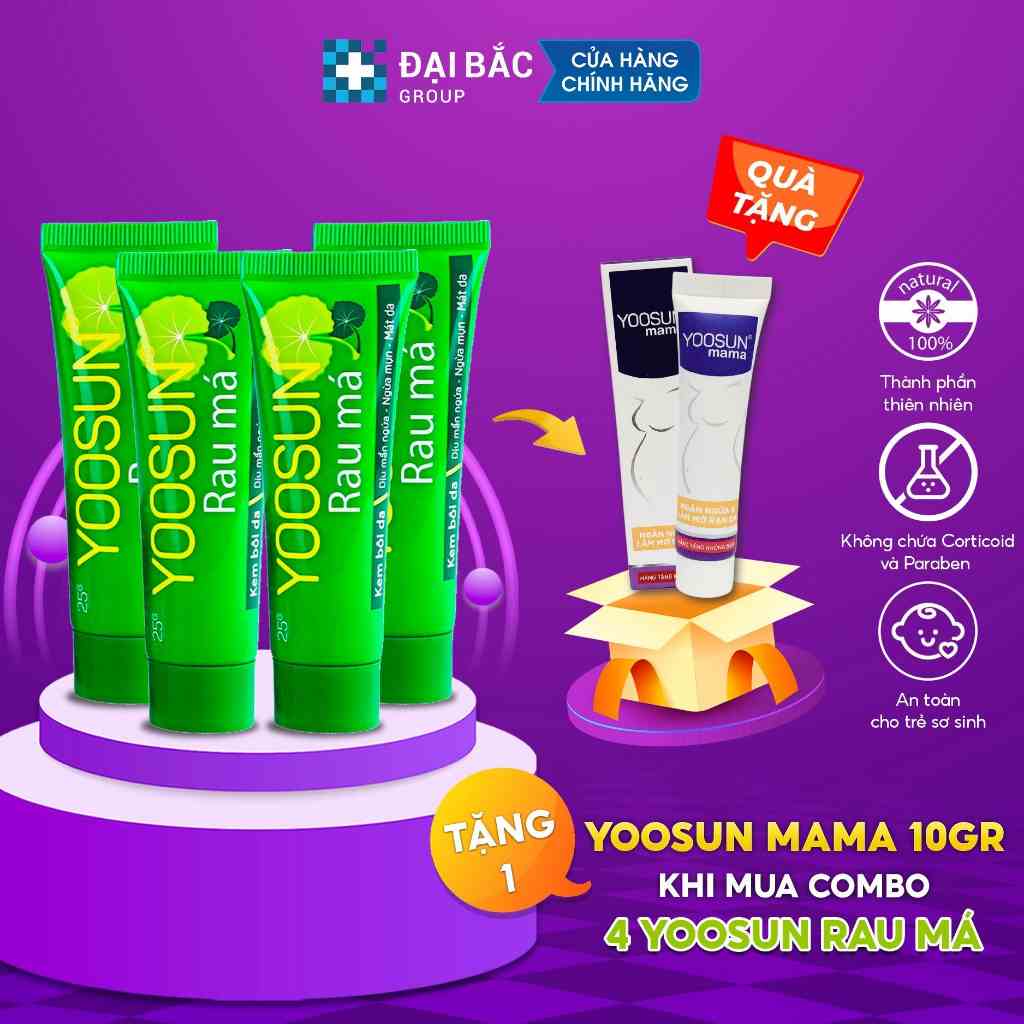 [MUA 4 TẶNG 1] Combo 4 tuýp kem dịu mẩn ngứa, ngừa mụn, mát da YOOSUN RAU MÁ 25g/tuýp - Tặng 1 băng đô trị giá 35k