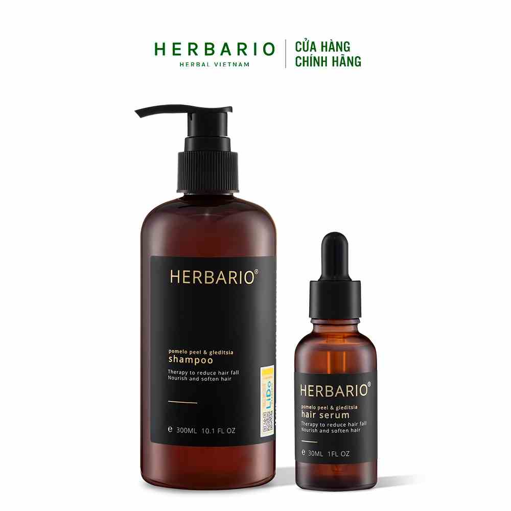 [Mã BMLT30 giảm đến 30K đơn 299K] Combo dầu gội Herbario 300ml và serum vỏ bưởi, bồ kết Herbario 30ml