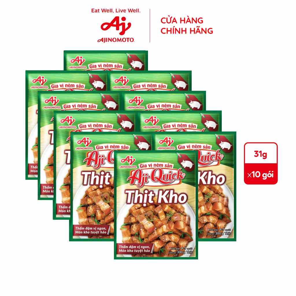 Lốc 10 gói gia vị nêm sẵn Aji-Quick Thịt Kho (31g/gói)