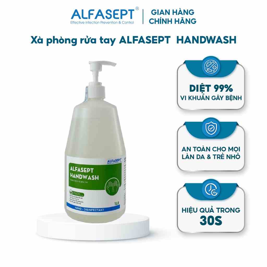 Xà Phòng Rửa Tay ALFASEPT Handwash Chiết Xuất Lá Trà Xanh Thân Thiện Với Da, Giúp Sát Khuẩn Nhanh Chóng, Hiệu Quả Lọ 1L