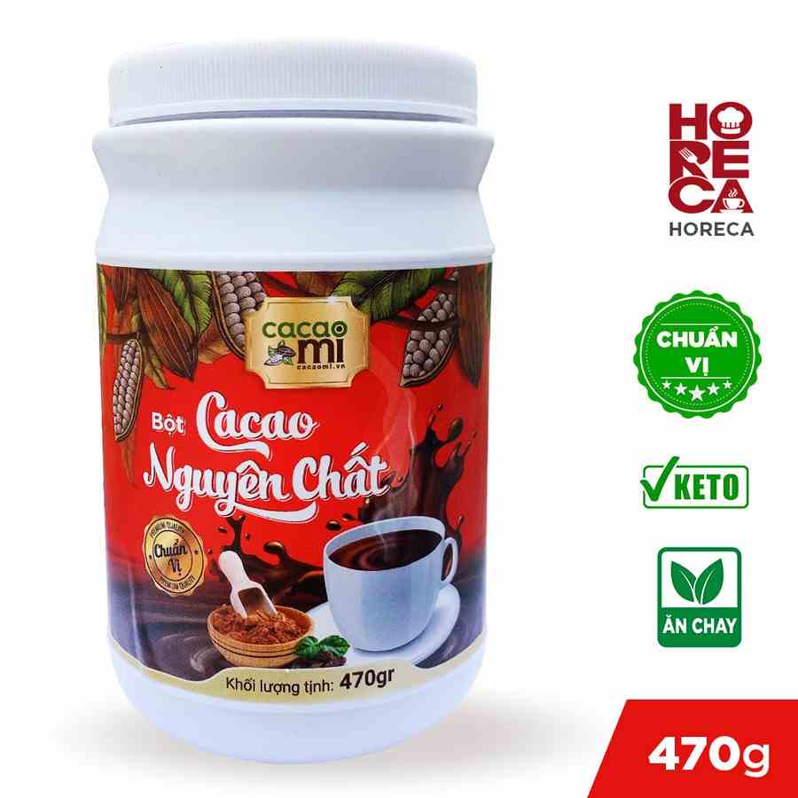 Bột cacao nguyên chất 100% không đường dùng pha chế thức uống sô cô la, trà sữa, làm bánh, HORECA - CacaoMi hũ lớn 470g