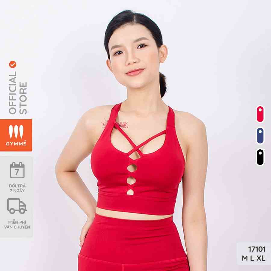 [Mã BMLTB35 giảm đến 35K đơn 99K] Áo tập gym, yoga nữ kiểu dáng bra croptop gymme - lưng dây chéo đan xen - 17101