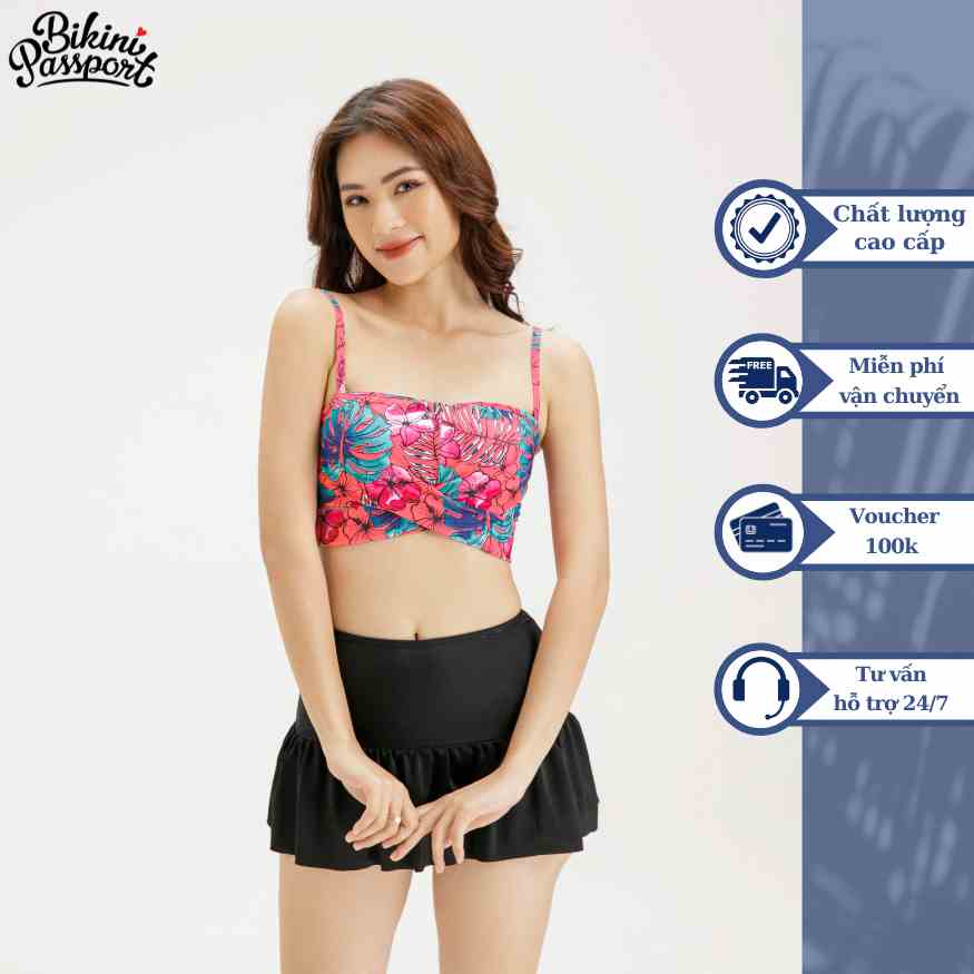 Áo bơi Nữ BIKINI PASSPORT kiểu dáng croptop hai dây- màu Hồng - BS371_PK