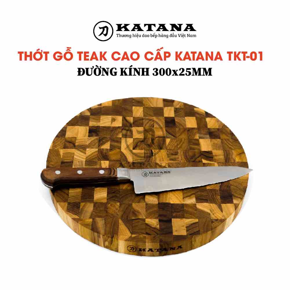 Thớt gỗ Teak KATANA hình tròn TKT01 300x300x25mm