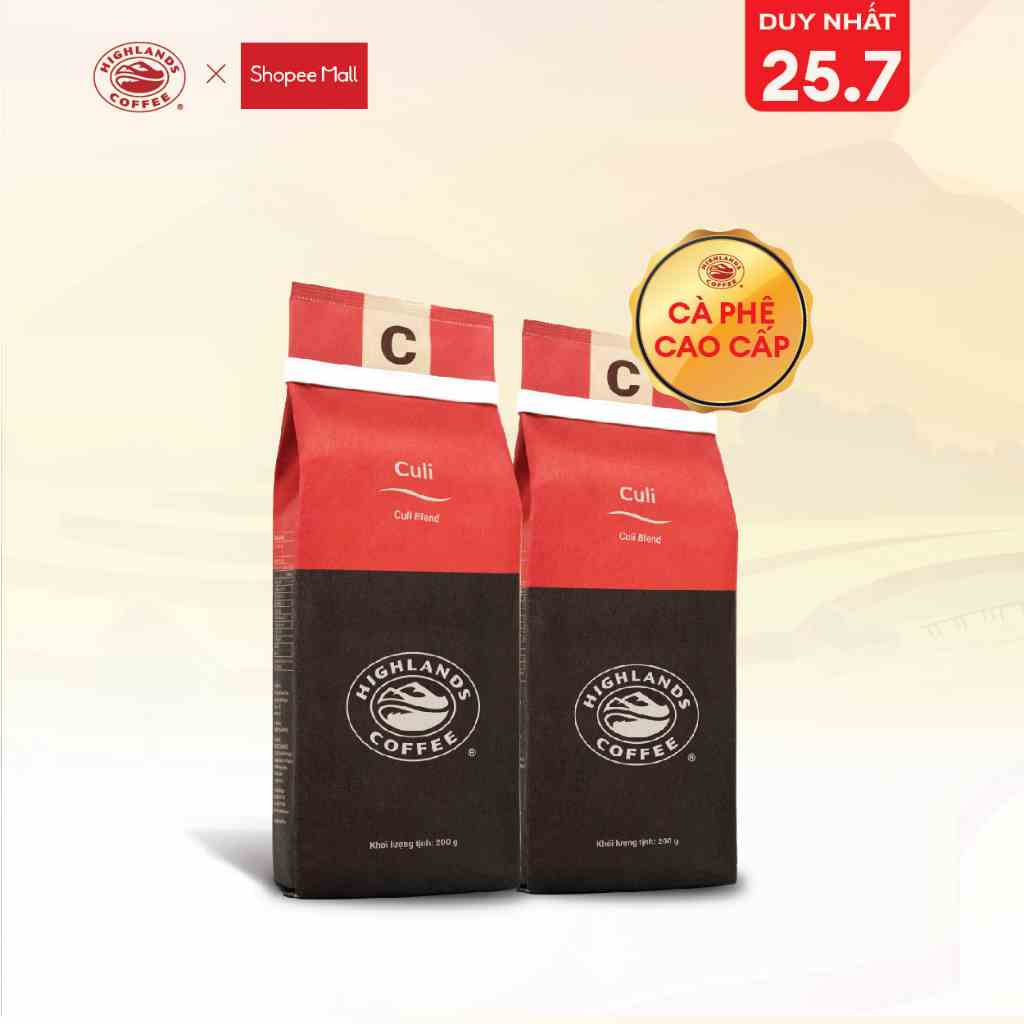 Combo 2 gói Cà Phê Rang Xay Culi Highlands Coffee 200g/gói