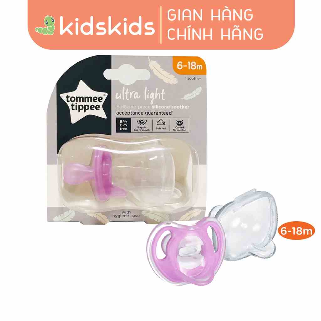 Ty ngậm silicon siêu nhẹ cho bé Tommee Tippee Ultra Light 6-18 tháng (vỉ đơn) - Tím