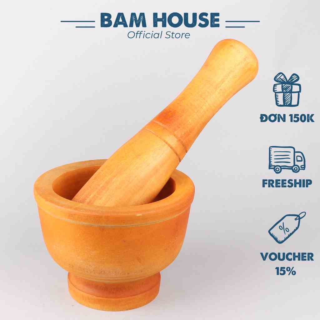 Bộ Chày cối gỗ Bam House loại lớn chất gỗ dày cao cấp CCG01 - Gia dụng bếp