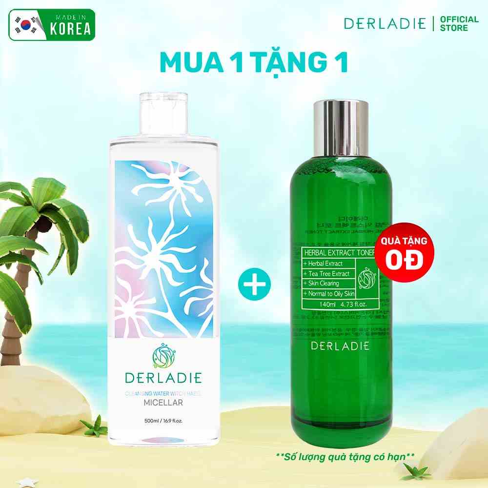 [MUA 1 TẶNG 1] Nước tẩy trang Derladie Cleansing Water Witch Hazel làm sạch, ngừa mụn trên da 500ml