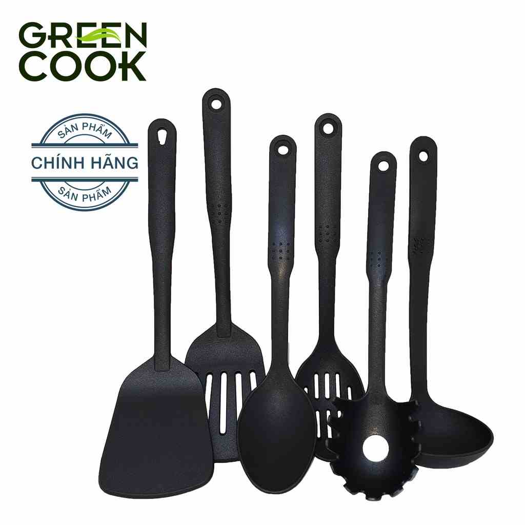 [Mã BMLTA35 giảm đến 35K đơn 99K] Bộ 6 món vá sạn nhựa nấu ăn Green Cook chất liệu PA66 an toàn sức khỏe