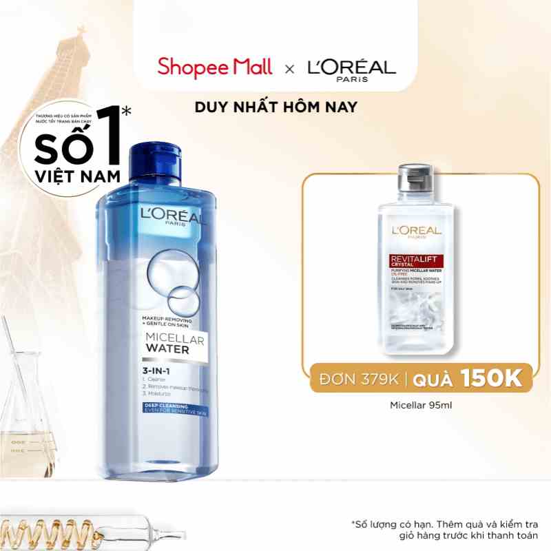 Nước tẩy trang và làm sạch sâu 3-in-1 LOreal Paris  Micellar Water 400ml