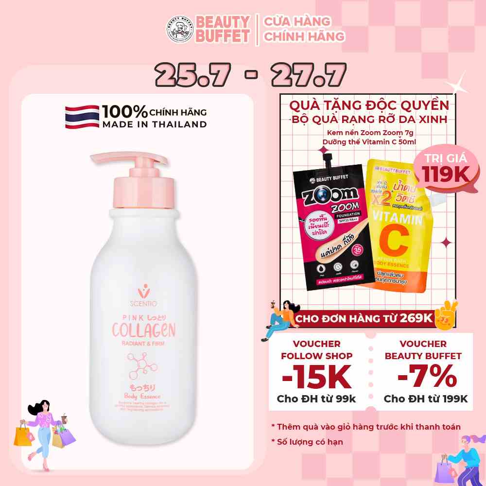 Tinh chất dưỡng trắng và sáng mịn da Beauty Buffet Scentio Pink Collagen Body Essence 350ml