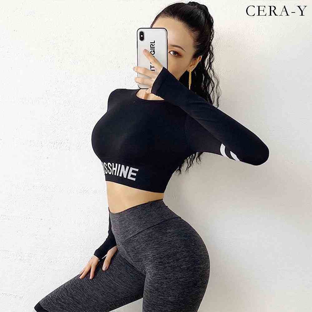 [Mã BMLTB35 giảm đến 35K đơn 99K] Áo thun thể thao CERA-Y form ôm croptop màu đen CRA013