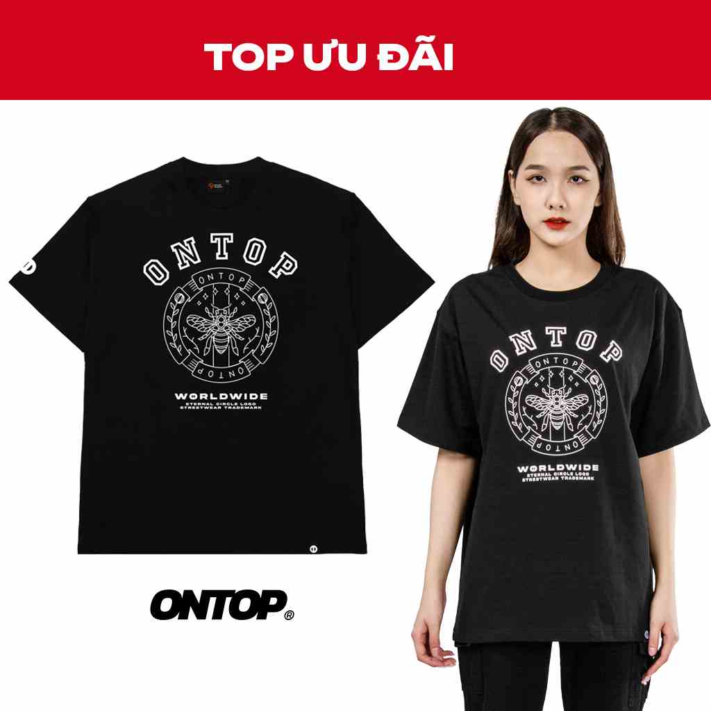 Áo thun tay lỡ form rộng nam nữ màu đen local brand ONTOP - Eternal Circle O14-T1