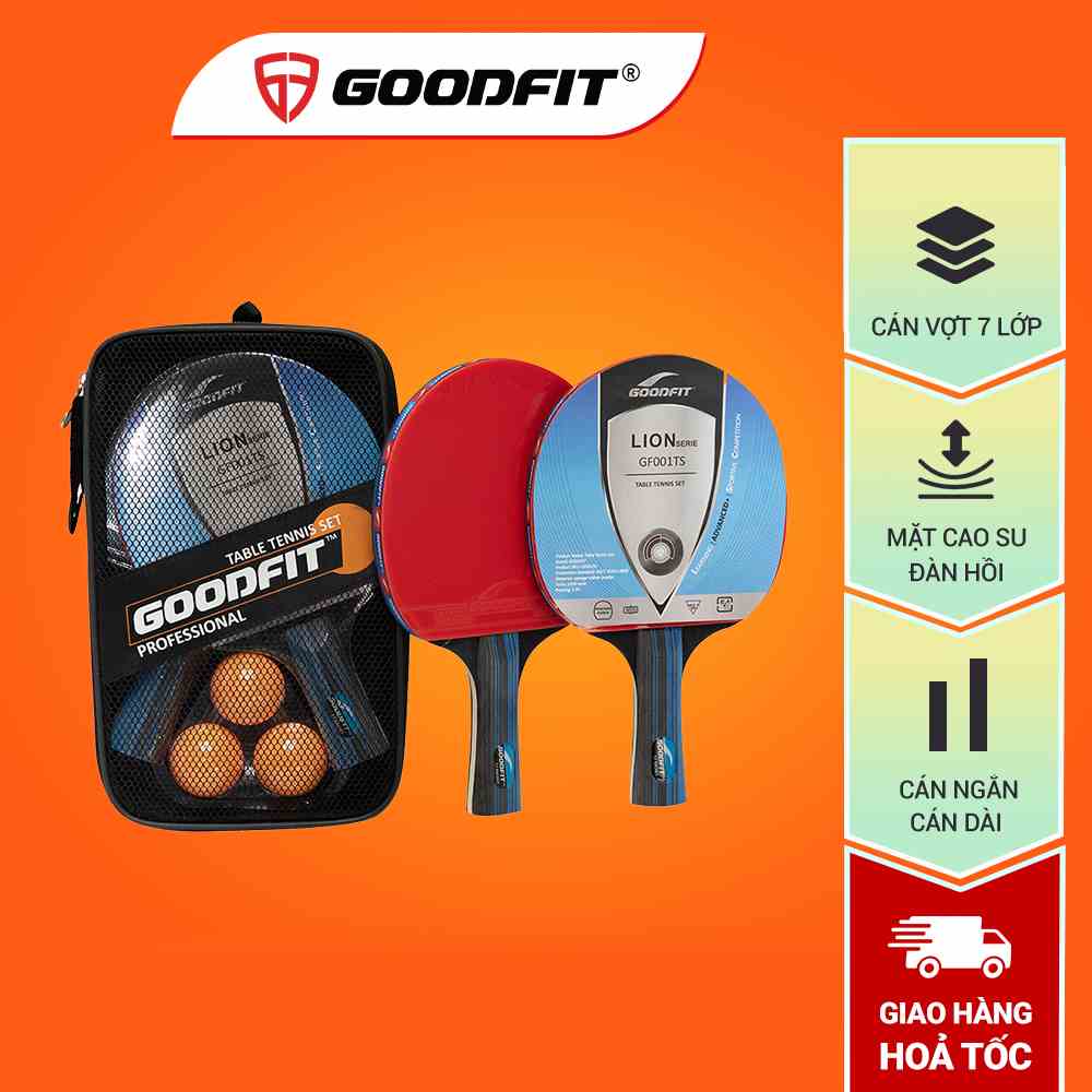 Bộ 2 vợt bóng bàn tặng kèm 3 bóng GoodFit, cốt vợt 7 lớp, mặt mút đàn hồi, chất lượng đạt chuẩn GF001TS