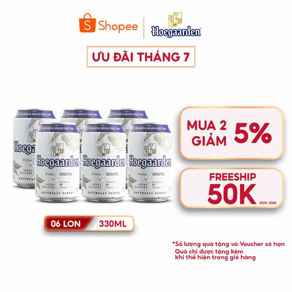 Lốc 6 Lon Hoegaarden White Bỉ - Bia Lúa Mỳ Chính Hiệu (330ml/lon)