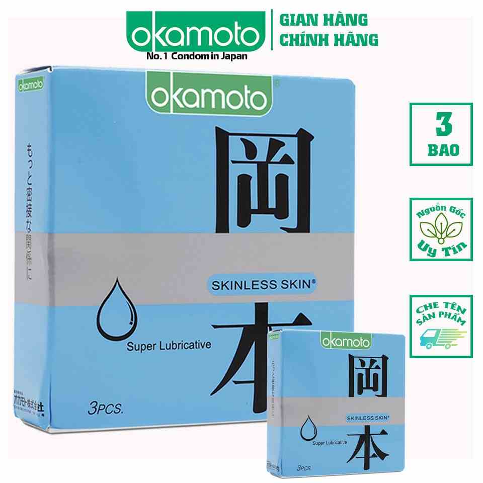 [ Combo 2 hộp ] Bao Cao Su Okamoto Skinless Skin Super Lubricated Siêu Bôi Trơn Hộp 3 Cái