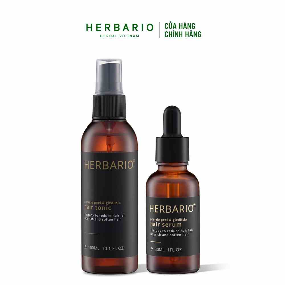 Bộ Serum mọc tóc 30ml + Nước dưỡng tóc 100ml vỏ bưởi và bồ kết herbario, kích thích mọc tóc chuyên sâu