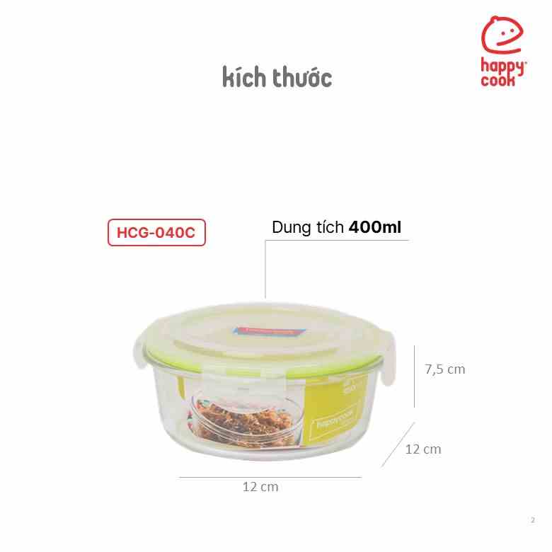 Hộp thủy tinh hình tròn 400ml Happy Cook HCG-040C