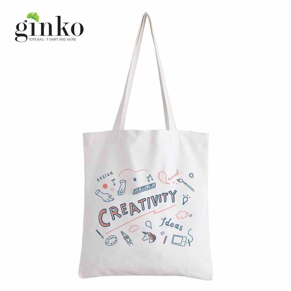 [Mã BMLTA35 giảm đến 35K đơn 99K] Túi Vải Tote GINKO Kiểu Basic Có Dây Kéo Khóa ( túi con ) In Hình Creativity G189