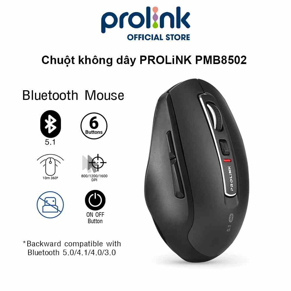 Chuột không dây PROLiNK PMB8502 cao cấp, tiết kiệm pin, chơi game, văn phòng dùng cho PC, Macbook, Laptop