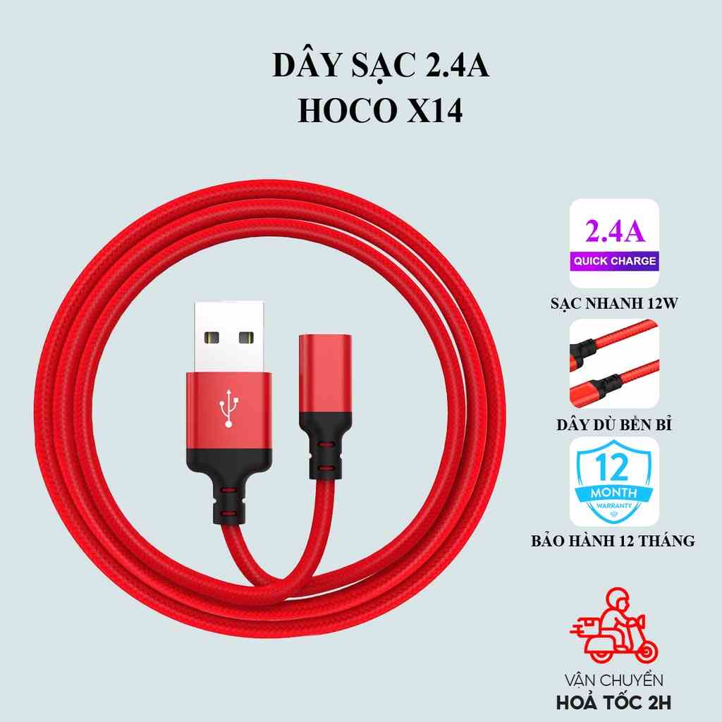 Dây sạc iphone/Micro/Type C Hoco X14 sạc nhanh iphone,hỗ trợ sạc nhanh iphone 6/7/8/x/xs/11 sạc ip dài 1m,2m