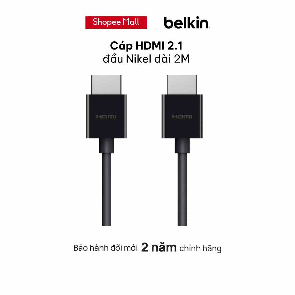 Cáp HDMI 2.1 Belkin Ultra HD 8K tương thích với Dolby Vision™  dài 2 mét - Hàng Chính Hãng - BH 2 Năm - AV10175bt